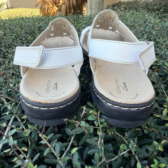 Clarks Leisa Skip White Leather Adjustable Sling back Sandals 10M - Picture 3 of 9